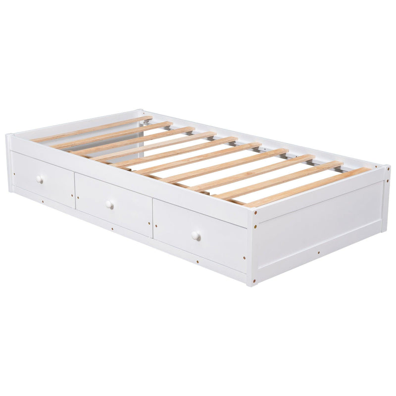 Twin Size PlatformStorage Bed with 3 Drawers,White