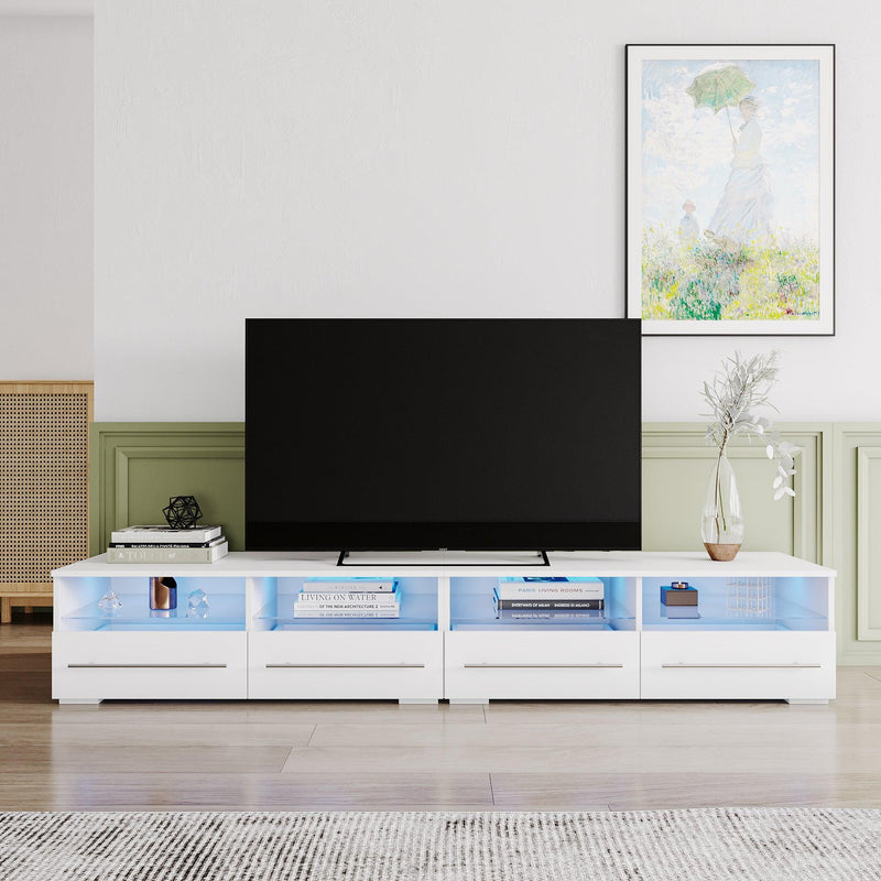 White TV cabinet has two drawers with dual end color-changing LED light strip - Urban Living Furniture (Los Angeles, CA)