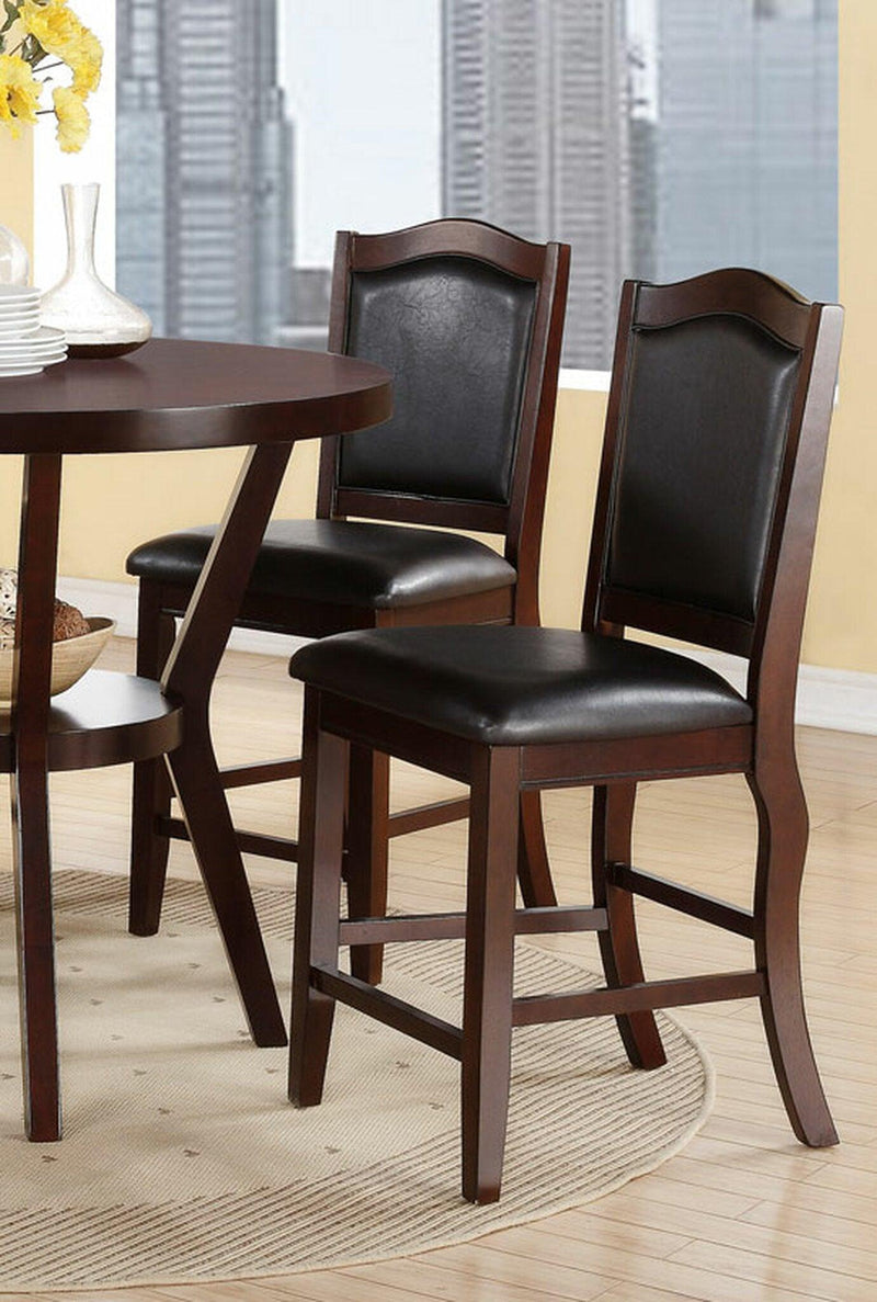 Dark Brown Wood Finish Set of 2 Counter Height Chairs Faux Leather Upholstery  Seat Back Kitchen Dining Room Chair