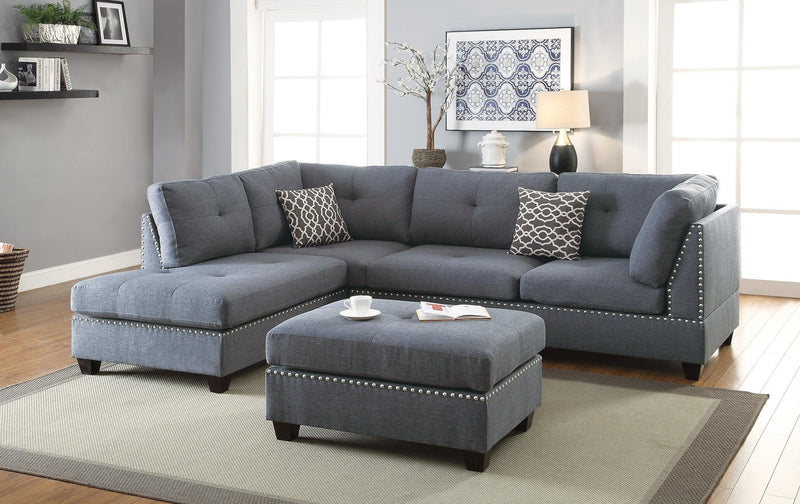 3-pcs Sectional Sofa Blue Grey Polyfiber Cushion Sofa Chaise Ottoman Reversible Couch Pillows - Urban Living Furniture (Los Angeles, CA)