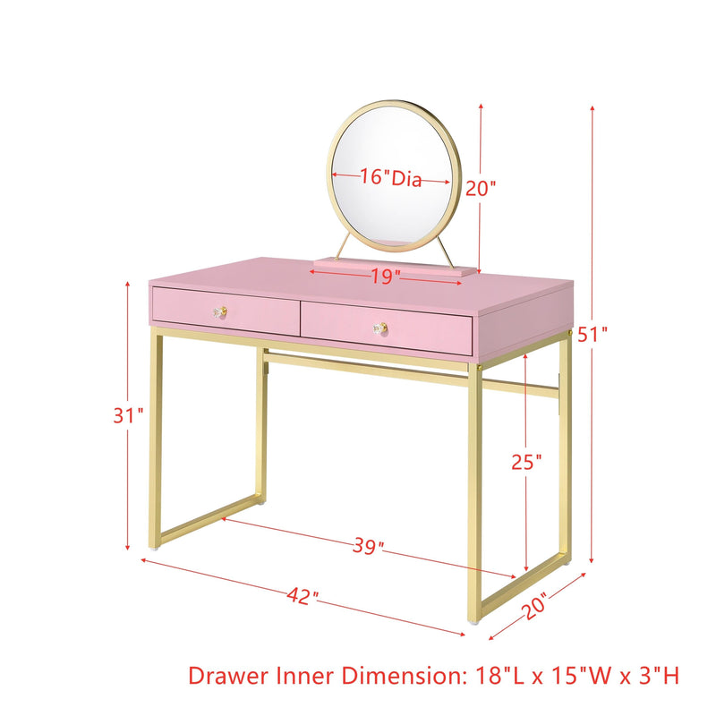 ACME Coleen Vanity Desk w/Mirror & Jewelry Tray in Pink & Gold Finish AC00668 - Urban Living Furniture (Los Angeles, CA)