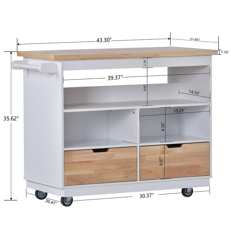 Kitchen Cart Rolling Mobile Kitchen Island Solid Wood Top, Kitchen Cart With 2 Drawers,Tableware Cabinet（White） - Urban Living Furniture (Los Angeles, CA)