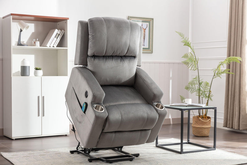 Electric Lift Recliner for the Elderly with Massage Therapy and Heat, Power Lift Chair, with 2 Cupholders, Sofa sSuitable for Living Room& Bed Room, Grey - Urban Living Furniture (Los Angeles, CA)