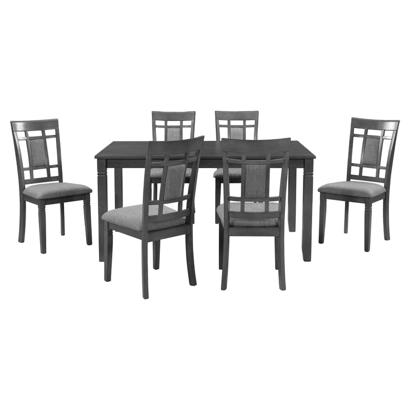 7-Piece Farmhouse Rustic Wooden Dining Table Set Kitchen Furniture Set with 6 Padded Dining Chairs, Gray