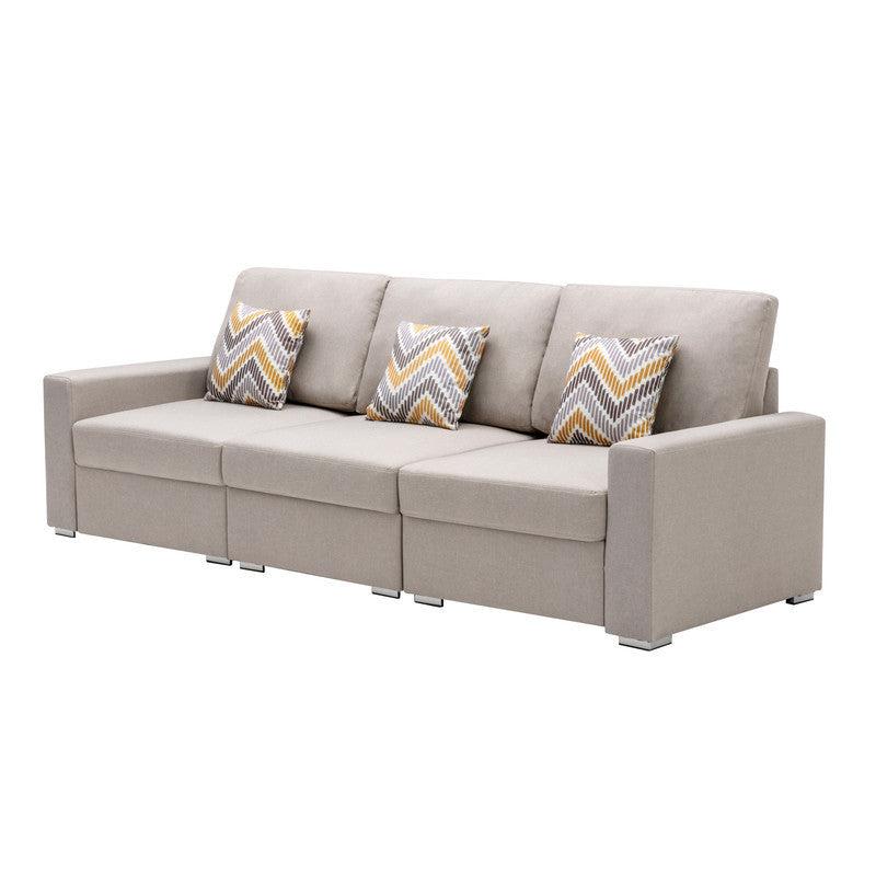 Nolan Beige Linen Fabric Sofa with Pillows and Interchangeable Legs - Urban Living Furniture (Los Angeles, CA)