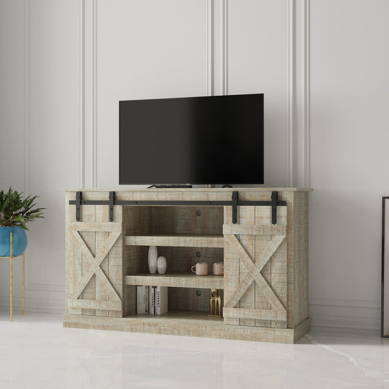 Farmhouse Sliding Barn Door TV Stand for TV up to 60 Inch Flat Screen Media Console TableStorage Cabinet Wood Entertainment Center Sturdy，Gray - Urban Living Furniture (Los Angeles, CA)