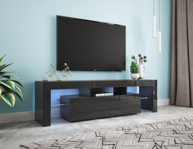 Modern Black TV Stand, 20 Colors LED TV Stand w/Remote Control Lights - Urban Living Furniture (Los Angeles, CA)