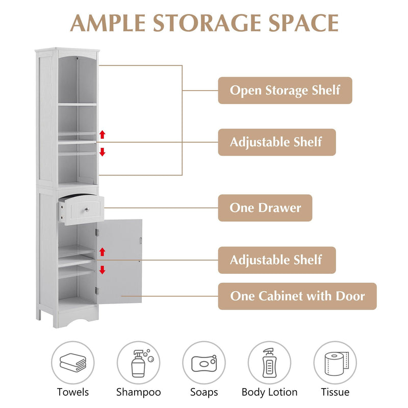 Tall Bathroom Cabinet, FreestandingStorage Cabinet with Drawer, MDF Board, Adjustable Shelf, White - Urban Living Furniture (Los Angeles, CA)