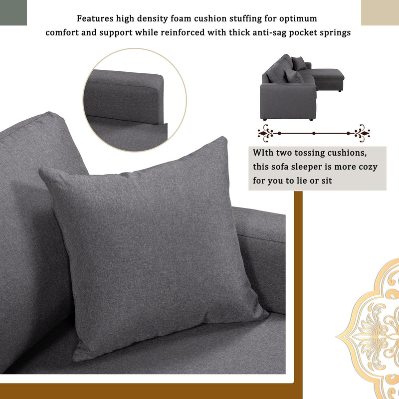 Upholstery  Sleeper Sectional Sofa Grey withStorage Space, 2 Tossing Cushions - Urban Living Furniture (Los Angeles, CA)