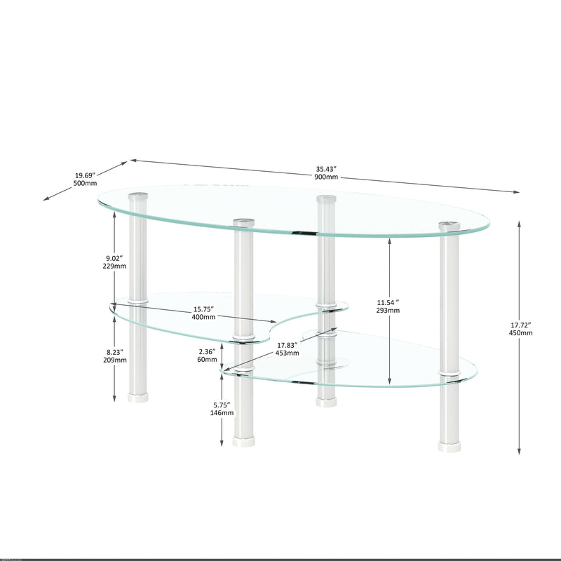 Transparent Oval glass coffee table,Modern table with stainless steel  leg, tea table 3-layer glass table for living room - Urban Living Furniture (Los Angeles, CA)