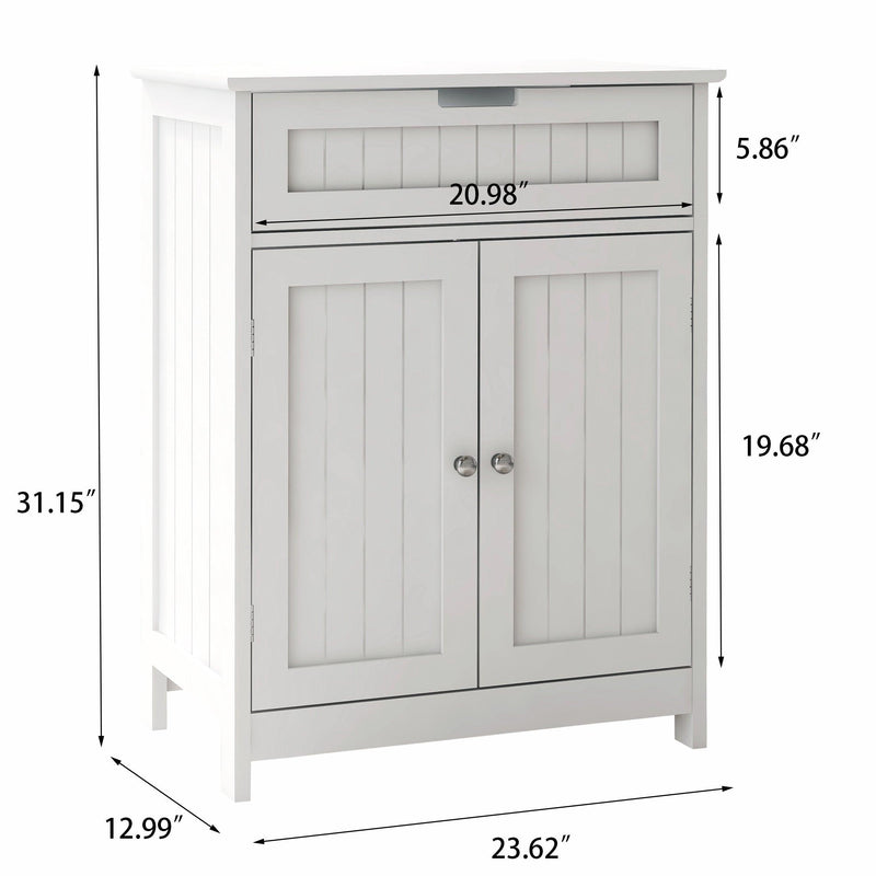 Bathroom Floor Cabinet Freestanding 2 Doors and 1 Drawer WoodStorage Organizer Cabinet for Bathroom and Living Room-White