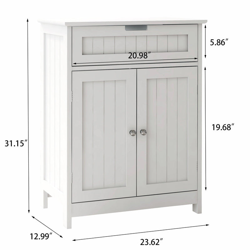 Bathroom Floor Cabinet Freestanding 2 Doors and 1 Drawer WoodStorage Organizer Cabinet for Bathroom and Living Room-White - Urban Living Furniture (Los Angeles, CA)