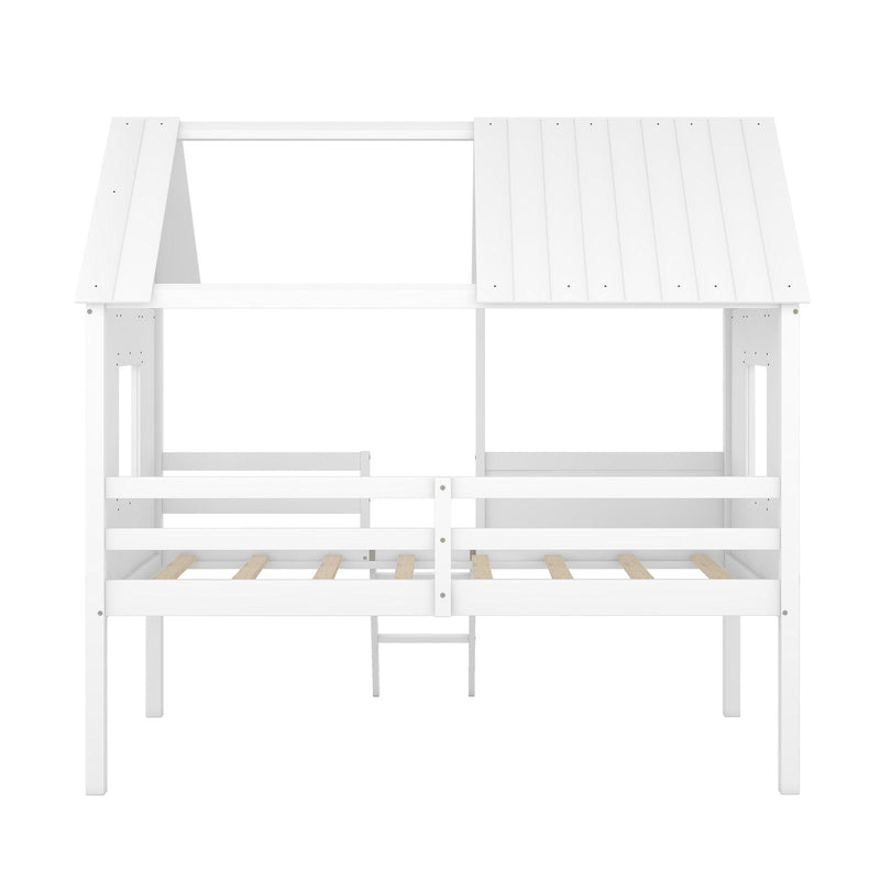 Twin Size Low Loft Wood House Bed with Two Side Windows  (White) - Urban Living Furniture (Los Angeles, CA)