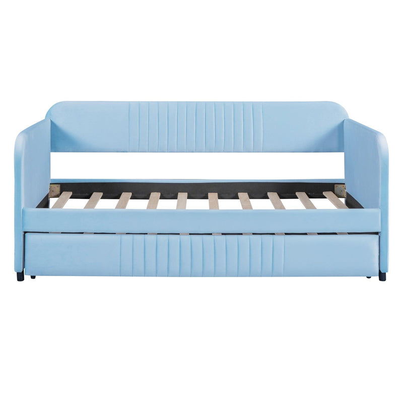 Upholstered Daybed Sofa Bed Twin Size With Trundle Bed and Wood Slat, Light Blue - Urban Living Furniture (Los Angeles, CA)