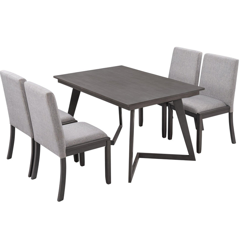 5-Piece Dining Set, Wood Rectangular Table with 4 Linen Fabric Chairs, Gray - Urban Living Furniture (Los Angeles, CA)