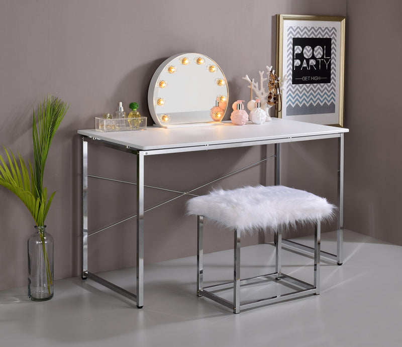 ACME Tennos Vanity Desk  in White & Chrome Finish AC00903 - Urban Living Furniture (Los Angeles, CA)