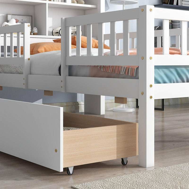 Twin Size House-Shaped Headboard Bed with Fence Guardrails and Drawers ,White - Urban Living Furniture (Los Angeles, CA)