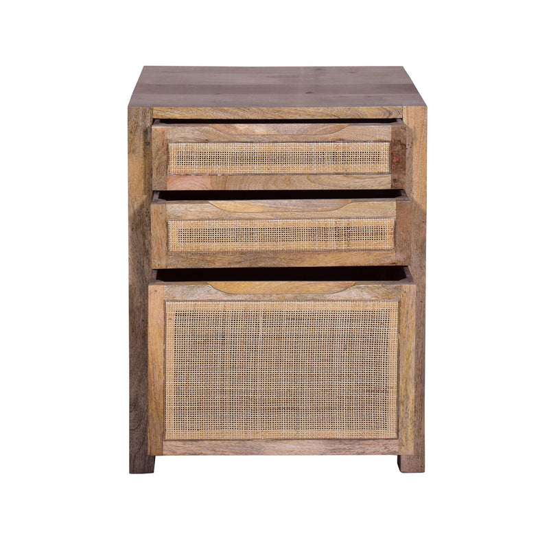 Ryan 31 Inch Cottage ManWoodStorage Cabinet Table, Cane Rattan Panels, 3 Drawers, Natural Brown - Urban Living Furniture (Los Angeles, CA)