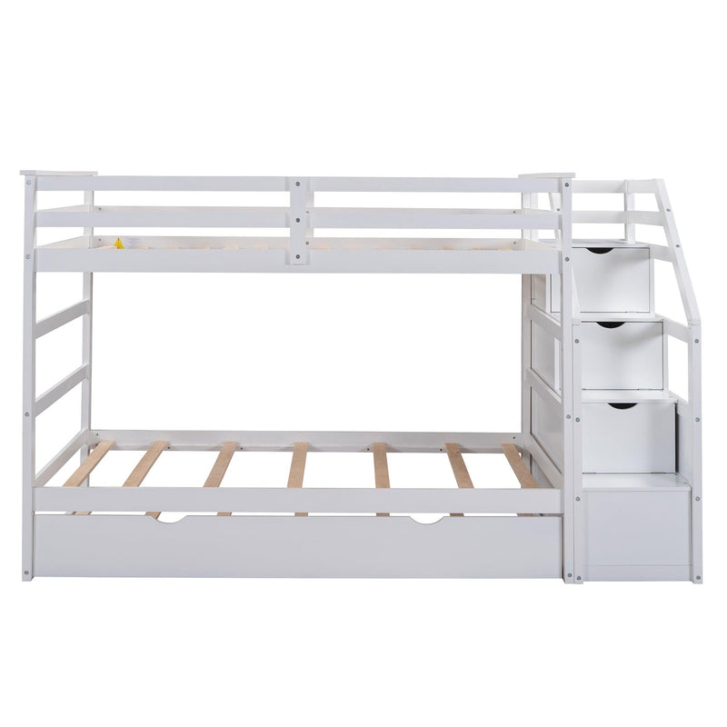 Twin over Twin Bunk Bed withStorage Staircase and Twin Size Trundle Bed - White - Urban Living Furniture (Los Angeles, CA)