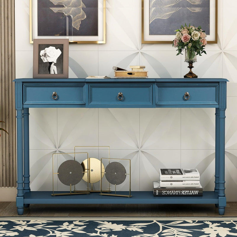 Console Table Sofa Table with Drawers for Entryway with Projecting Drawers and Long Shelf (Antique Navy) - Urban Living Furniture (Los Angeles, CA)