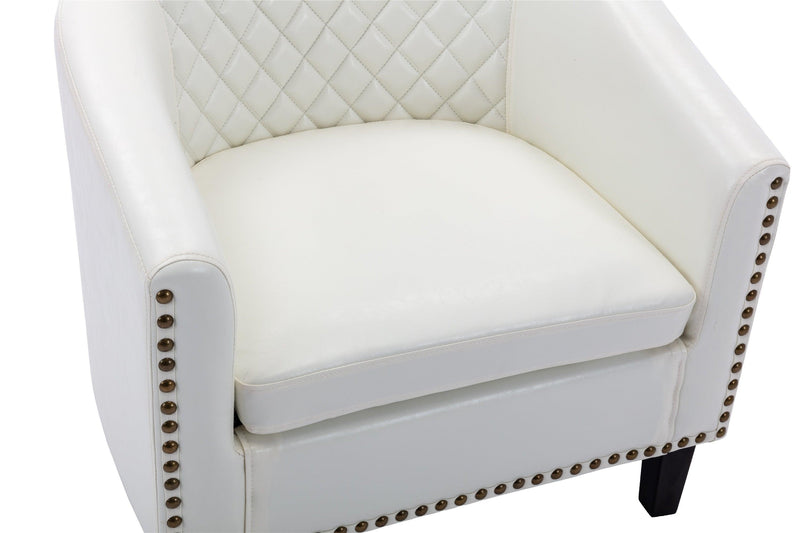 accent Barrel chair living room chair with nailheads and solid wood legs  white  pu leather - Urban Living Furniture (Los Angeles, CA)