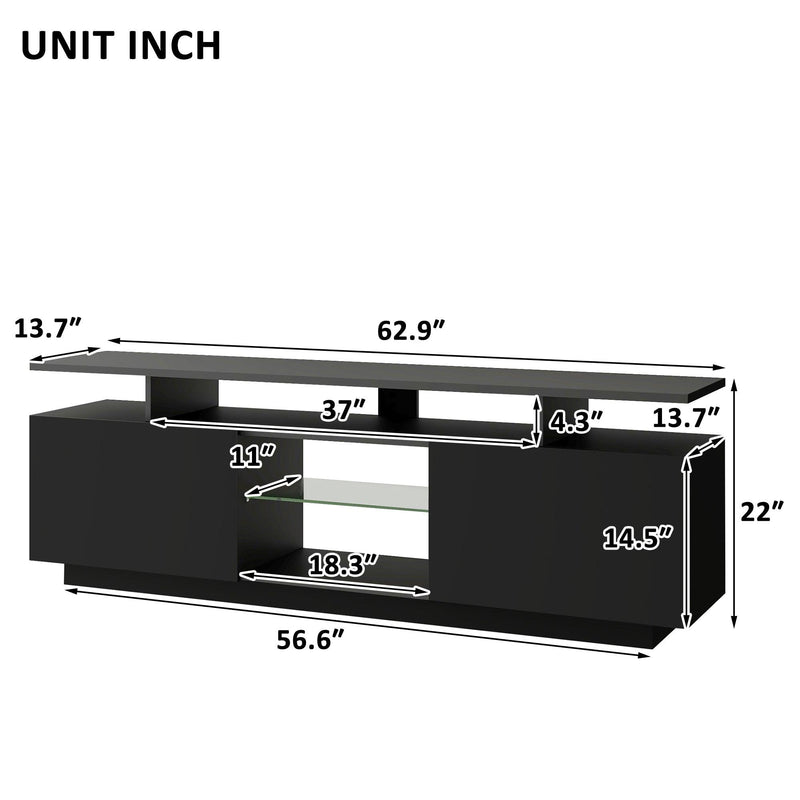 Modern TV Stand for TVs up to 65inches with LED lights, 16 Colors, for Livingroom, Bedroom, Black - Urban Living Furniture (Los Angeles, CA)