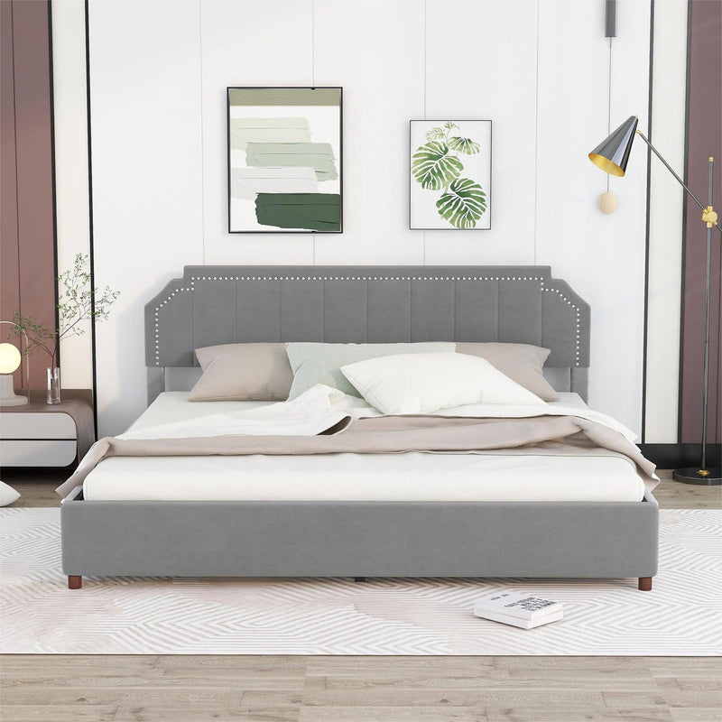 King Size Upholstery Platform Bed with FourStorage Drawers,Support Legs,Grey - Urban Living Furniture (Los Angeles, CA)