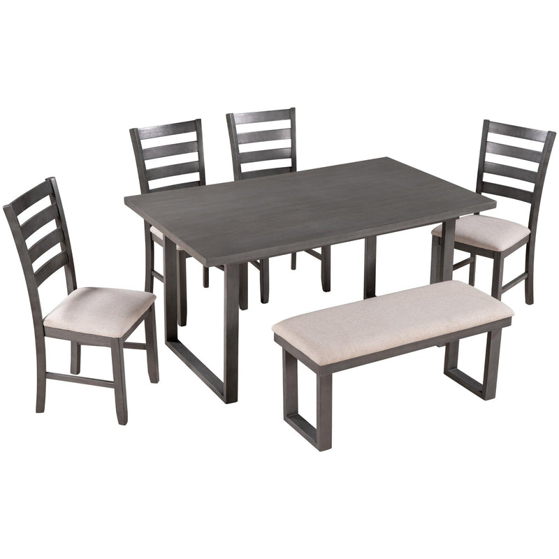 6-Pieces Family Furniture, Solid Wood Dining Room Set with Rectangular Table & 4 Chairs with Bench(Gray) - Urban Living Furniture (Los Angeles, CA)