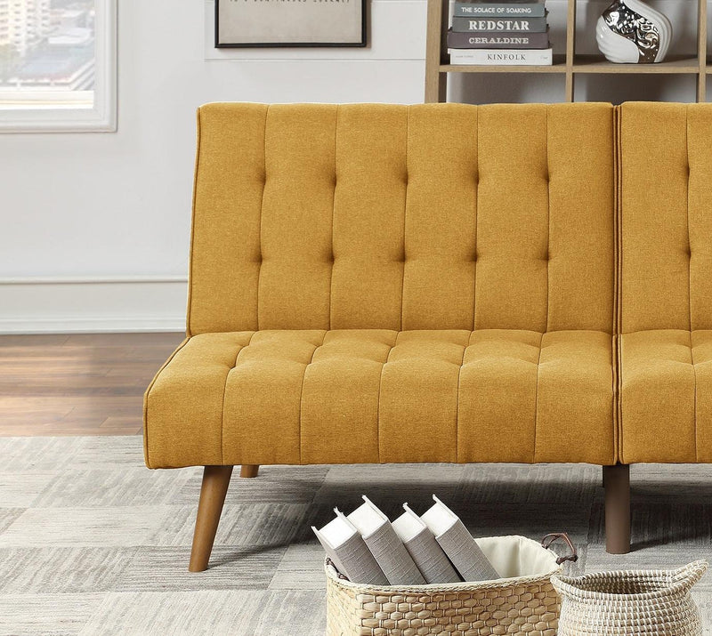 Mustard ColorModern Convertible Sofa 1pc Set Couch Polyfiber Plush Tufted Cushion Sofa Living Room Furniture Wooden Legs