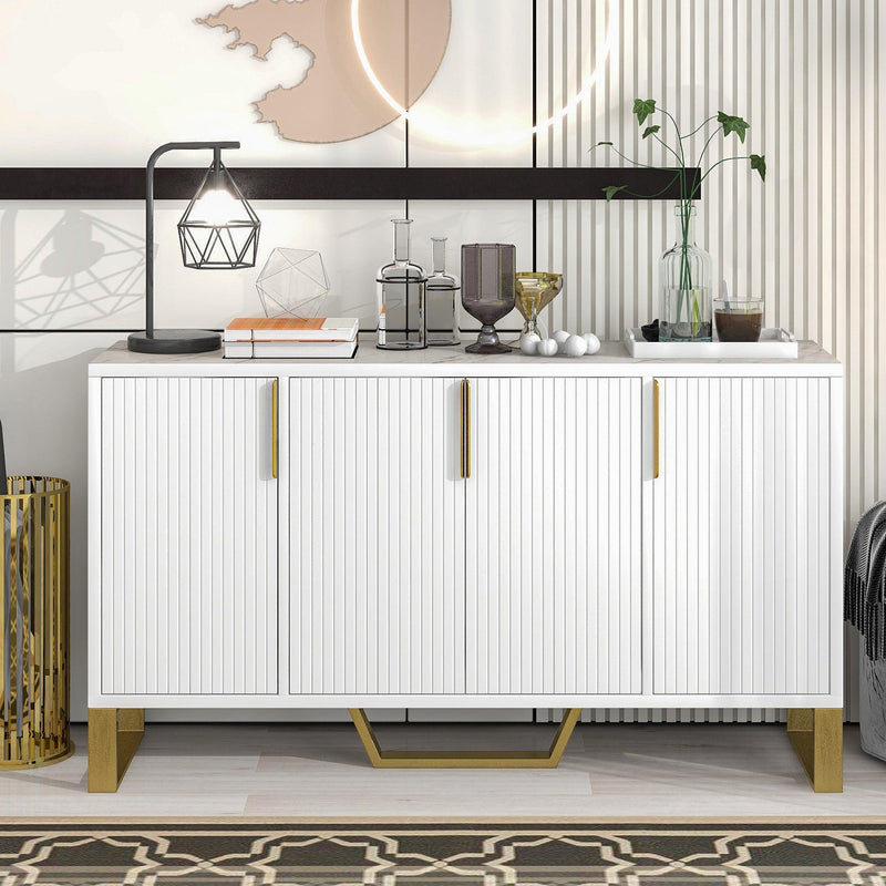 Modern sideboard with Four Doors, Metal handles & Legs and Adjustable Shelves Kitchen Cabinet (White) - Urban Living Furniture (Los Angeles, CA)