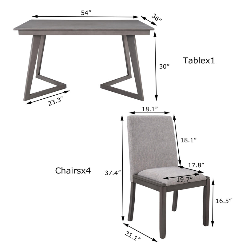 5-Piece Dining Set, Wood Rectangular Table with 4 Linen Fabric Chairs, Gray - Urban Living Furniture (Los Angeles, CA)