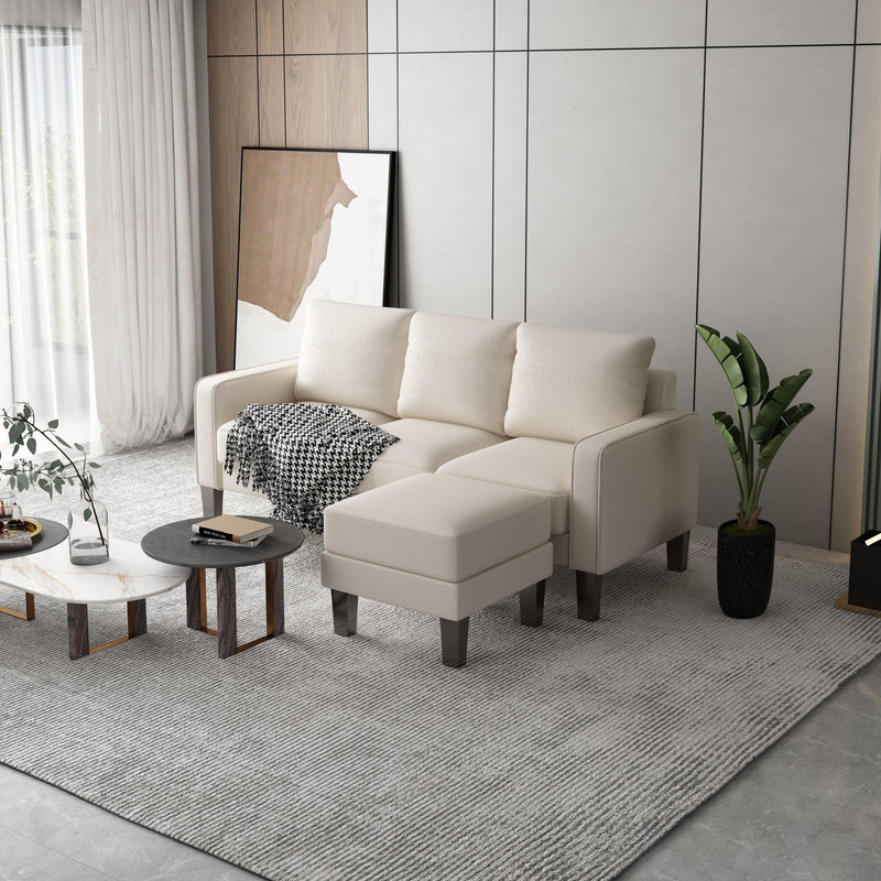 Modern Living Room Furniture L Shape Sofa with Ottoman in Beige Fabric - Urban Living Furniture (Los Angeles, CA)