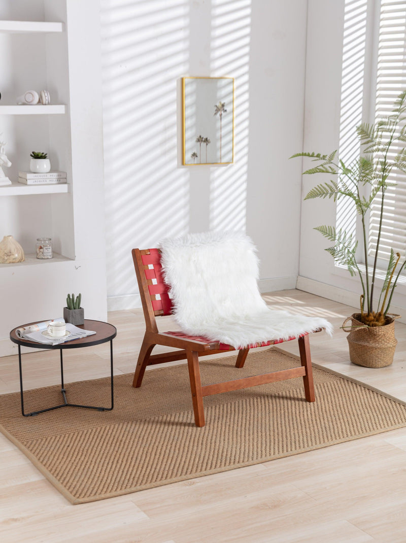 Solid Wood Frame Chair With White Wool Carpet.Modern Accent Chair Lounge Chair for Living Room