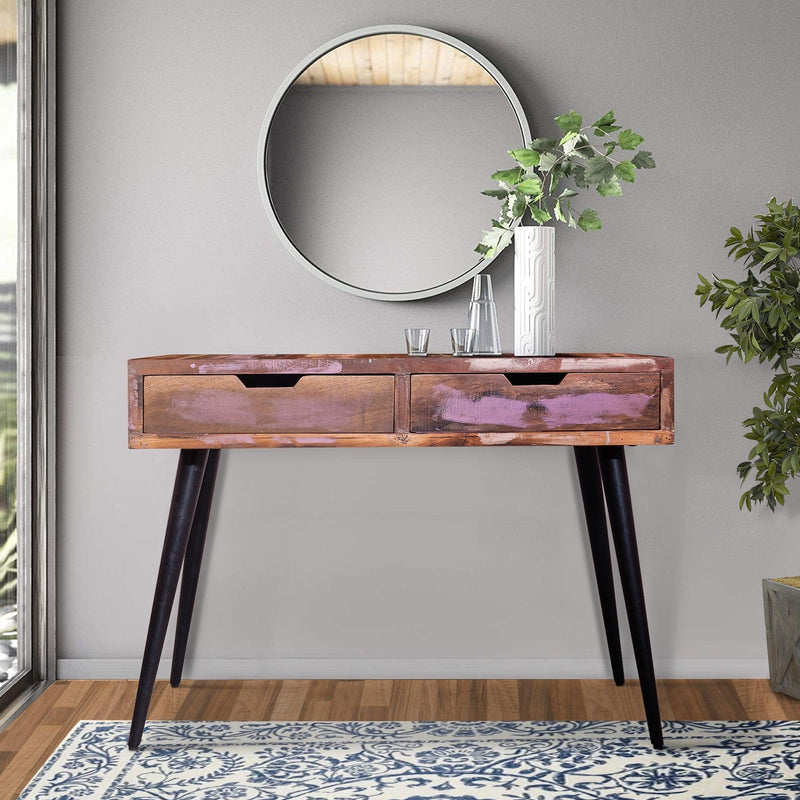 43 Inch 2 Drawer Reclaimed Wood Console Table, Angled Legs, Multi Tone Pastel Accent, Brown, Black - Urban Living Furniture (Los Angeles, CA)