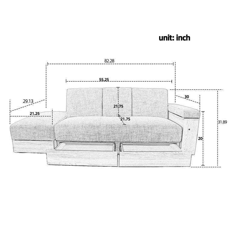 Multi-functional sofa, can sit, lie down, withStorage box and drawer, and theStorage box can be used as tea table and pedal(white) - Urban Living Furniture (Los Angeles, CA)