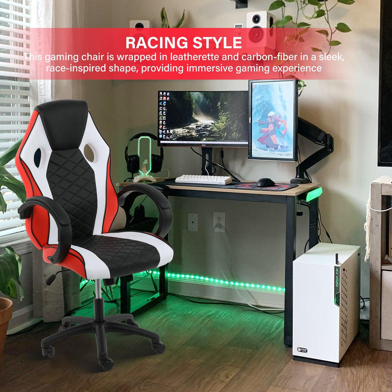 Gaming Office High Back Computer Ergonomic Adjustable Swivel Chair, Black/White/Red - Urban Living Furniture (Los Angeles, CA)