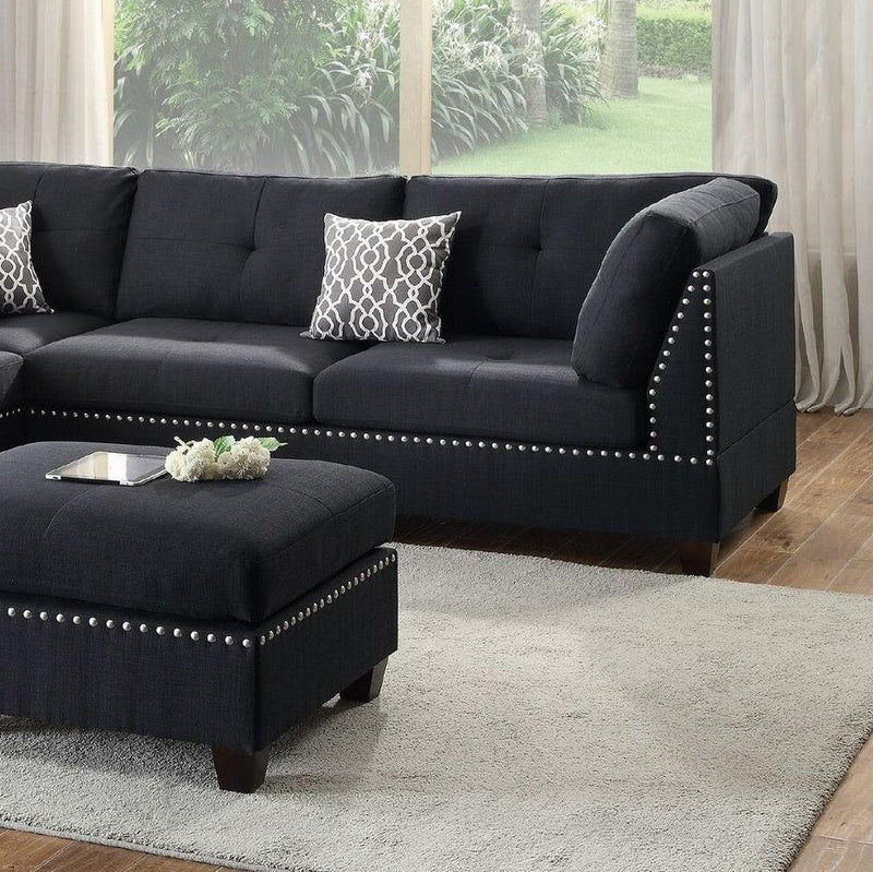 3-pcs Sectional Sofa Black Polyfiber Cushion Sofa Chaise Ottoman Reversible Couch Pillows - Urban Living Furniture (Los Angeles, CA)