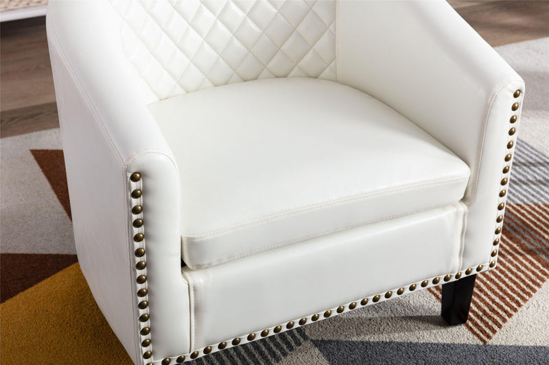 accent Barrel chair living room chair with nailheads and solid wood legs  white  pu leather - Urban Living Furniture (Los Angeles, CA)