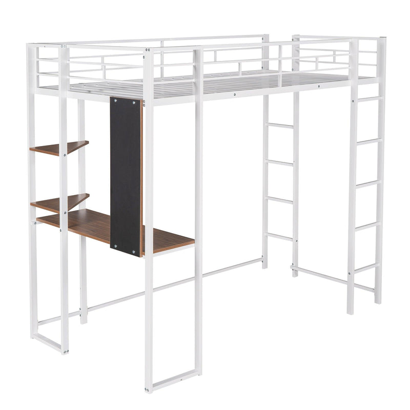 Twin Metal Loft Bed with 2 Shelves and one Desk ,WHITE - Urban Living Furniture (Los Angeles, CA)