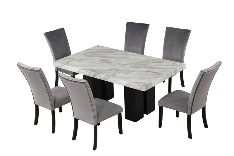 7-piece Dining Table Set with 1 Faux Marble Dining Rectangular Table and 6 Upholstered-Seat Chairs ,for Dining room and Living Room ,Grey - Urban Living Furniture (Los Angeles, CA)