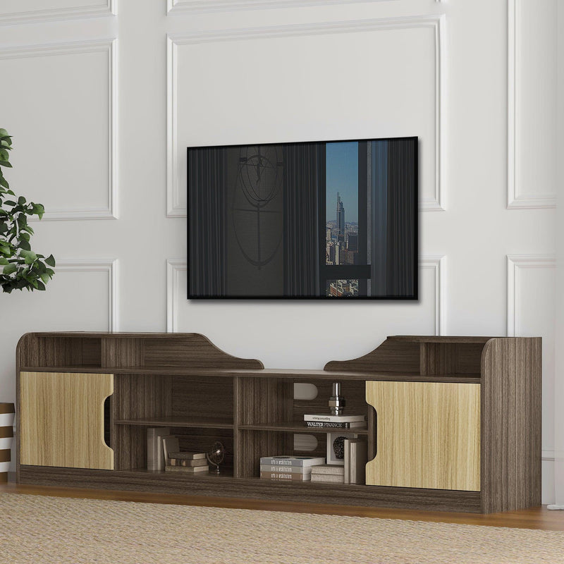 70.87Inches morden TV Stand,high glossy front TV Cabinet,The cabinet body and the door panel are embossed, showing elegancecan be assembled in Lounge Room, Living Room or Bedroom,color:Beige+Brown
