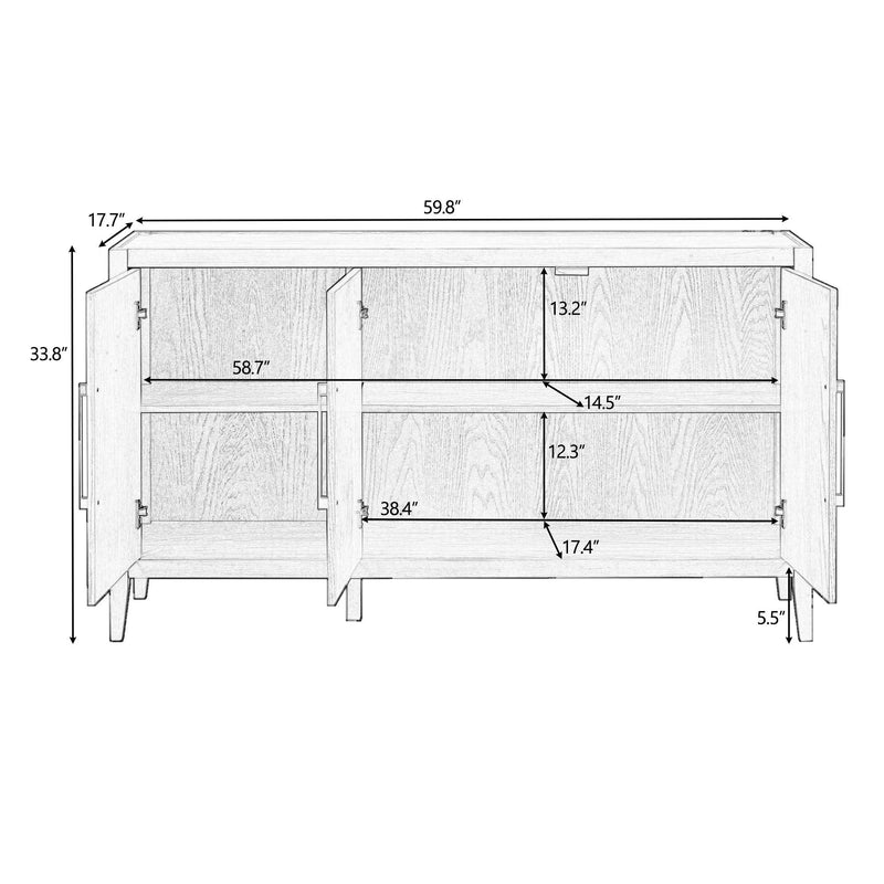 Storage Cabinet Sideboard Wooden Cabinet with 3 Metal handles and 3 Doors for Hallway, Entryway, Living Room, Bedroom, Adjustable Shelf - Urban Living Furniture (Los Angeles, CA)