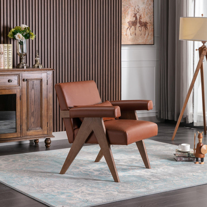 Accent chair, KD rubber wood legs with Walnut finish. PU leather cover the seat. With a cushion.Brown - Urban Living Furniture (Los Angeles, CA)