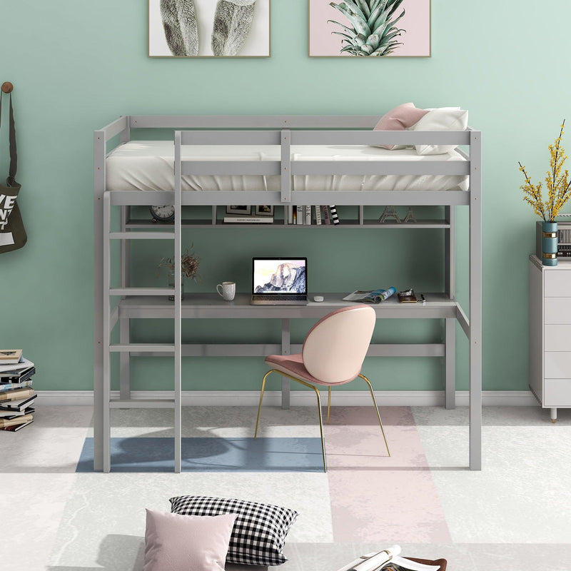 Twin Size Loft Bed with Convenient Desk, Shelves, and Ladder, White - Urban Living Furniture (Los Angeles, CA)