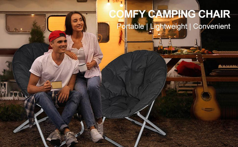 Black Comfy Saucer, Folding, Soft, Portable Moon Chair for Bedroom, Dorm Rooms, Apartments, Lounging, Garden and Courtyard, 1-Pack