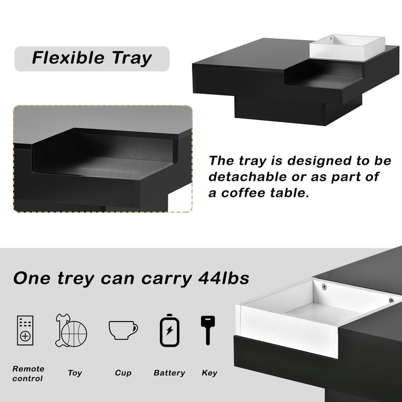 Modern Minimalist Design 31.5*31.5in Square Coffee Table with Detachable Tray and Plug-in 16-color LED Strip Lights Remote Control for Living Room - Urban Living Furniture (Los Angeles, CA)