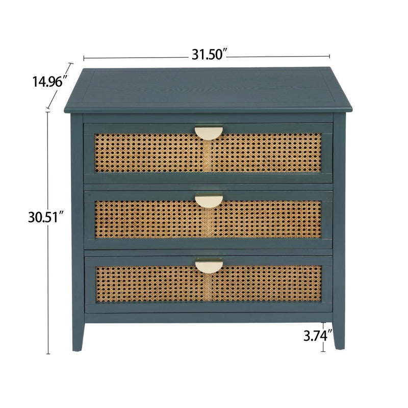 3 Drawer Cabinet,Natural rattan,American Furniture,Suitable for bedroom, living room, study