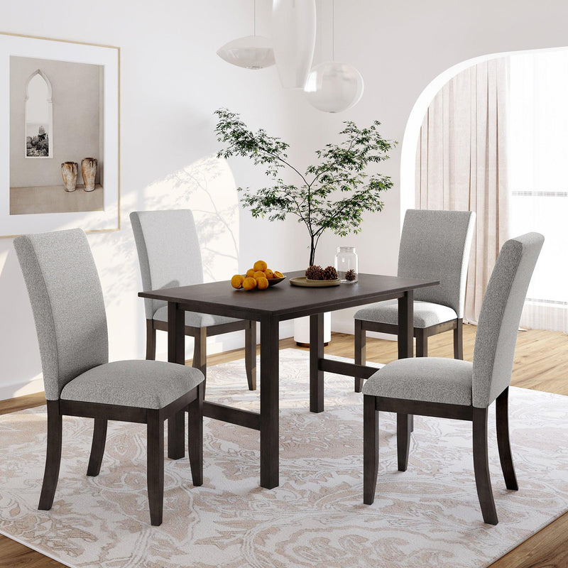 Farmhouse 5-Piece Wood Dining Table Set for 4, Kitchen Furniture Set with 4 Upholstered Dining Chairs for Small Places, Gray Table+Gray Chair - Urban Living Furniture (Los Angeles, CA)