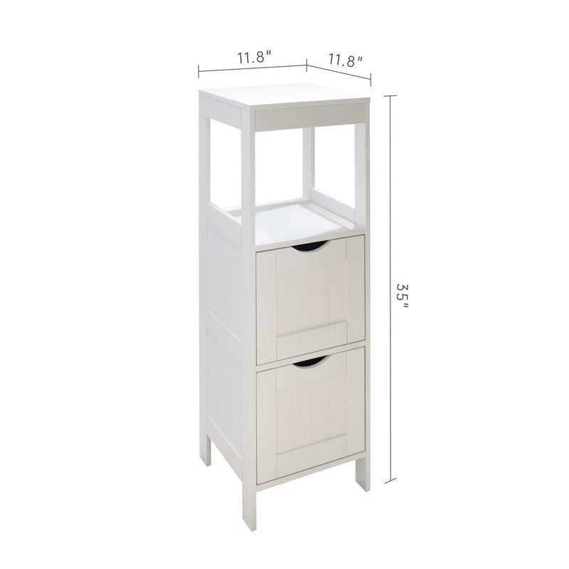 White Floor Cabinet with 2 Drawer WoodenStorage Cabinet Multifunctional BathroomStorage Organizer Rack Stand