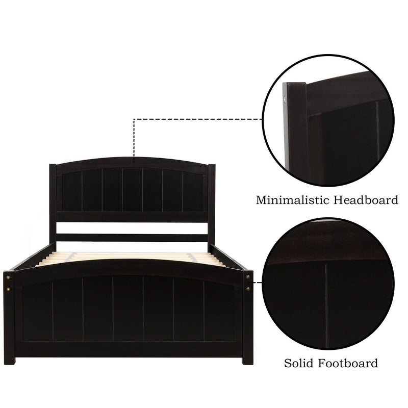 Wood Platform Bed with Headboard,Footboard and Wood Slat Support, Espresso